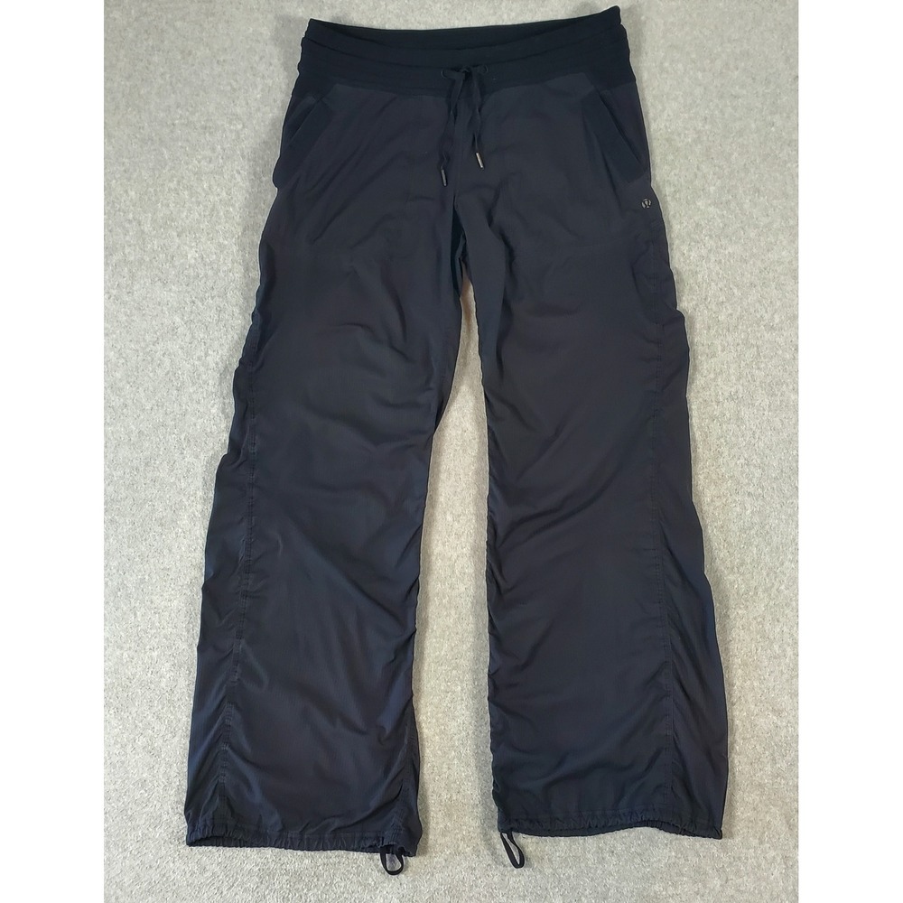 Lululemon Dance Studio Pants Black Stripe Fabric Relaxed Ruched Cinch Hem 32x31